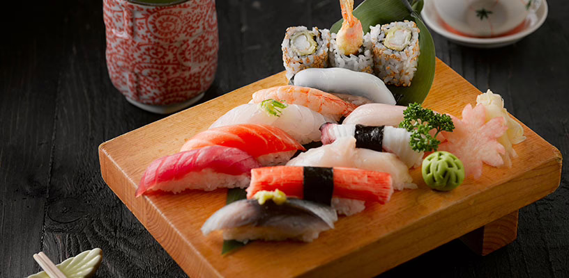 An assortment of sushi that pregnant women can't eat.