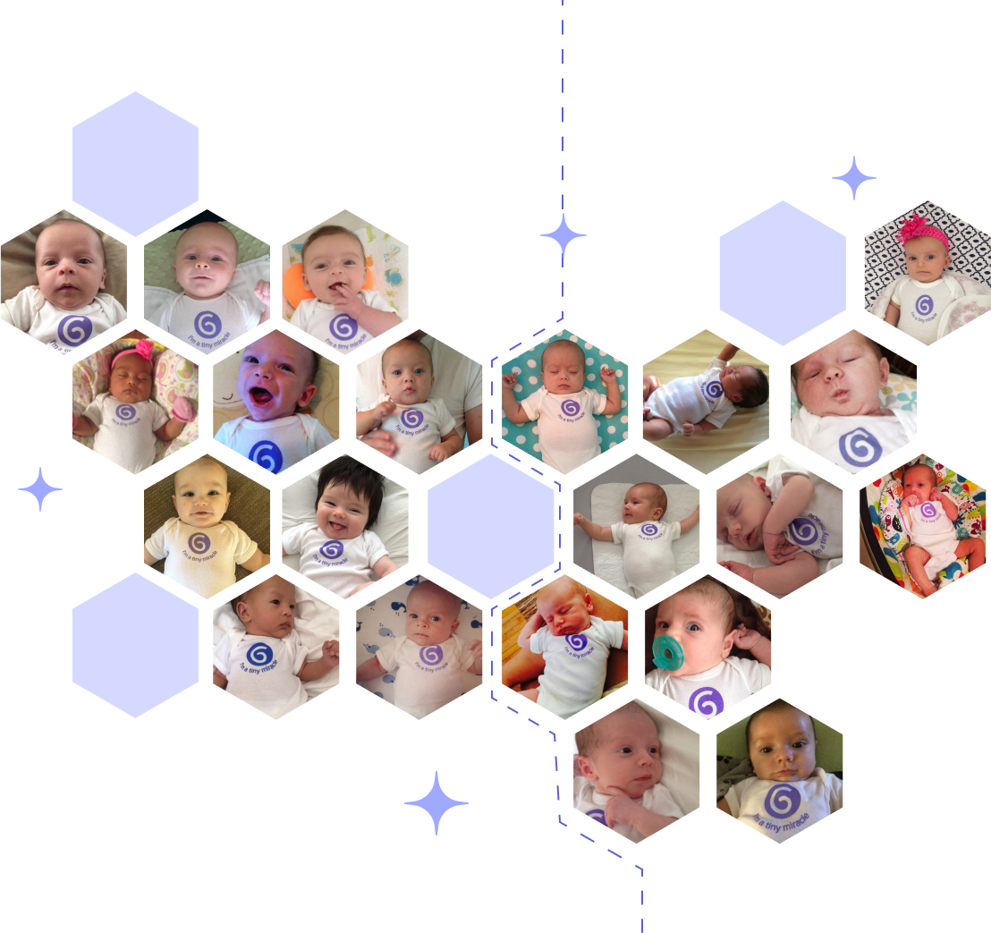 Several babies displayed in a honeycomb pattern wearing Glow shirts.