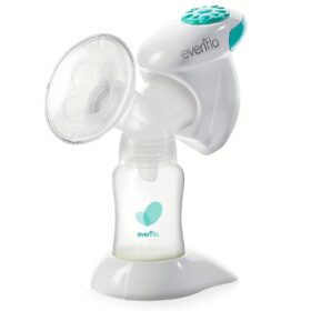 Close-up of the Evenflo Feeding Advanced Single Electric Breast Pump on a white background.