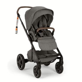 Nuna MIXX next Stroller with extended canopy, harness system, leg rest, and undercarriage basket.