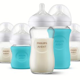 Assortment of bottles from the Philips Avent Glass Natural Bottle Baby Set.