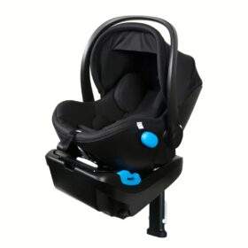 The Clek Liing car seat standing upright on its metal load leg.