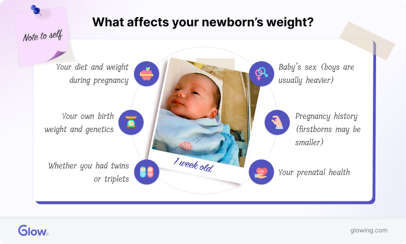 Infographic showing factors affecting newborn's weight.