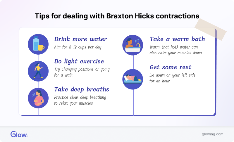 List of tips on how to deal with Braxton Hicks contractions.