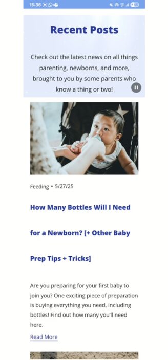 Web browser blog page linked in Baby Connect app.
