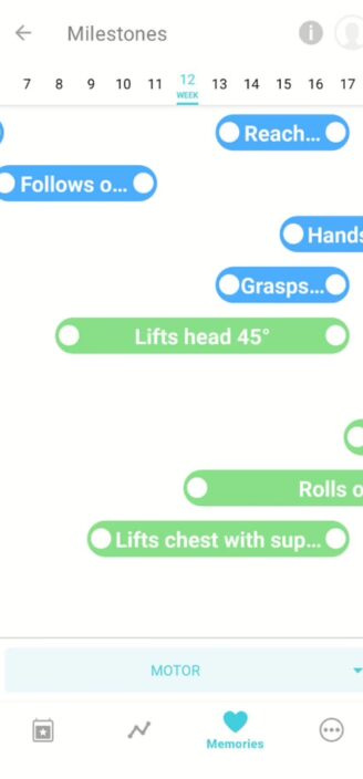 Baby Plus’s timeline showing upcoming milestones.