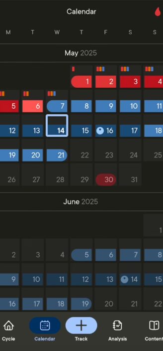 Clue’s color-coded period calendar.