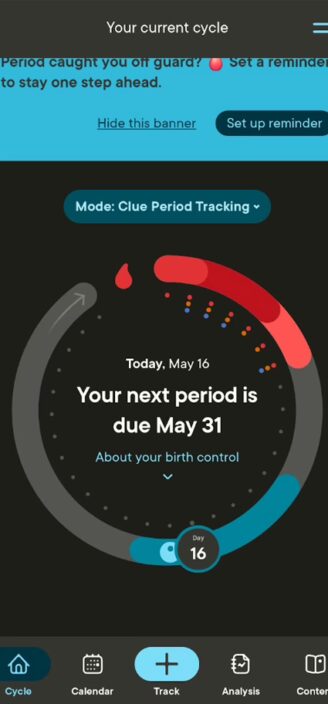 Clue’s overview of current cycle phase.