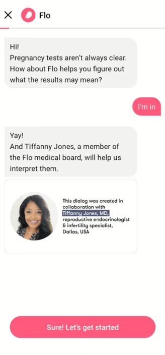 Messages from Flo’s chatbot health assistant.