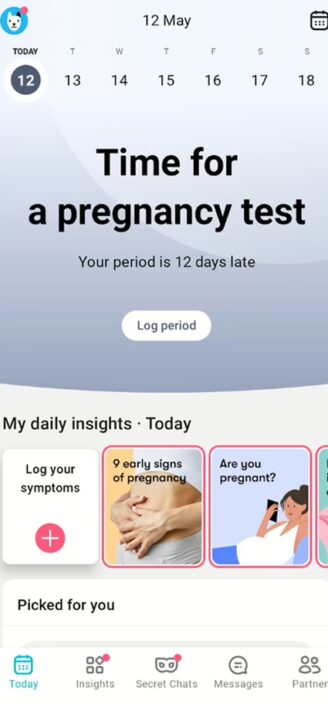 Flo’s main page displaying daily recommended content.