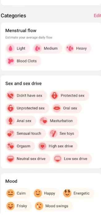 Flo’s color-coded symptom menus.