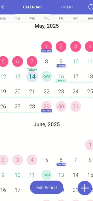 Glow’s color-coded cycle calendar.