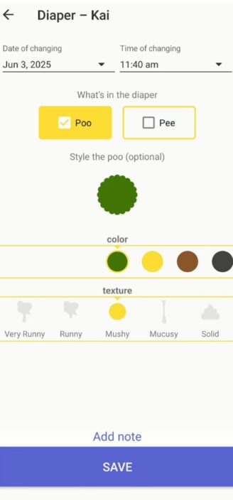Glow Baby’s recordable info for diaper changes.