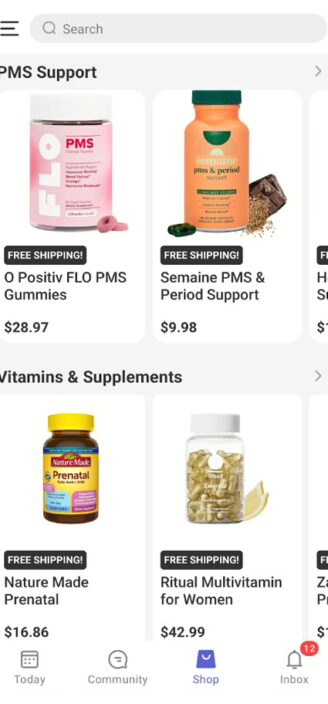 Glow’s in-app product store.