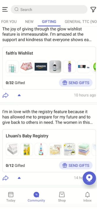 Wishlist feature on Glow’s in-app community page.