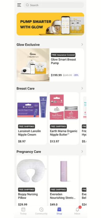 Glow Nurture’s in-app product store.