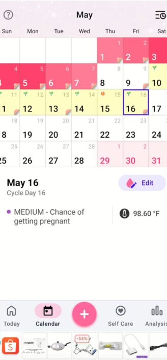 My Calendar’s color-coded period calendar.