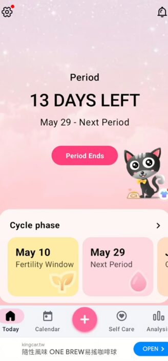 My Calendar’s prediction for next period.