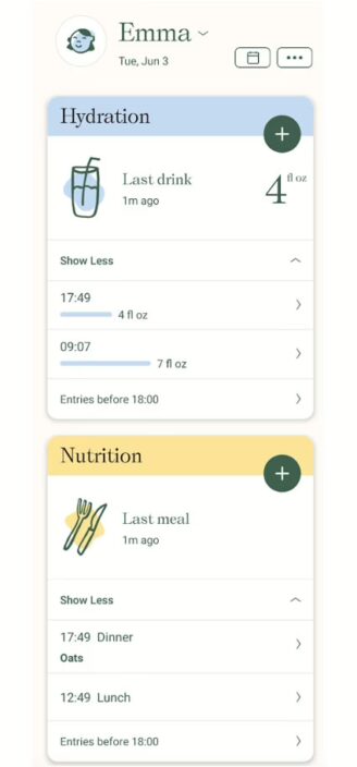 Nara Baby’s section for tracking mom’s health.