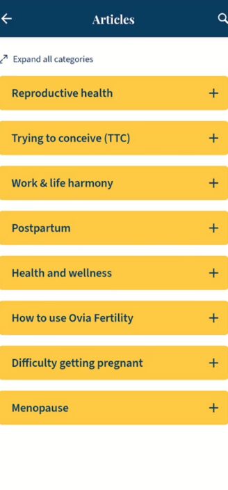 Ovia’s catalogue of content and tutorials.