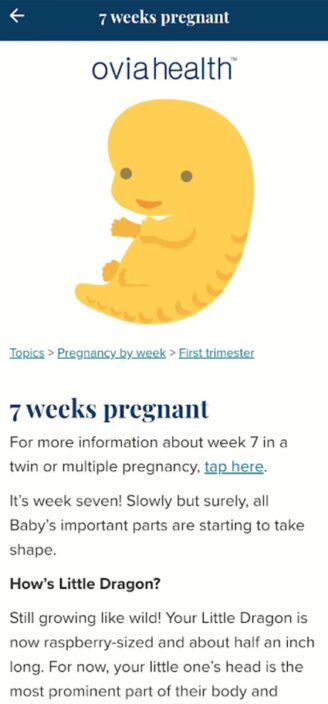 2-D illustration of fetus on Ovia’s pregnancy app.