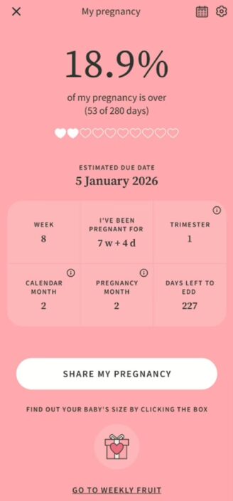Preglife’s countdown feature showing pregnancy completion progress.