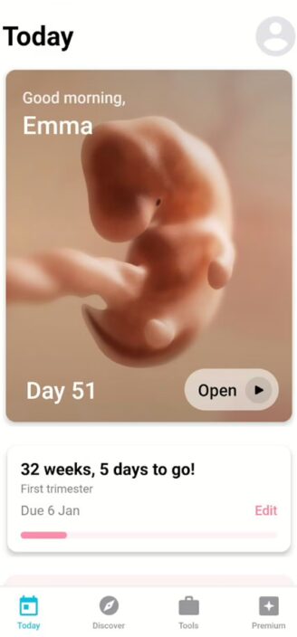 Pregnancy Plus’s 3D model of baby inside the womb.