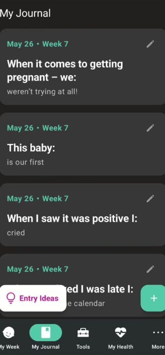 Sprout’s journal feature recording events and milestones.