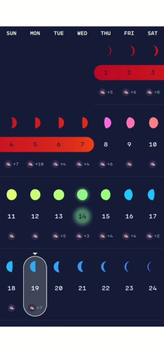Stardust’s color-coded calendar with icons.
