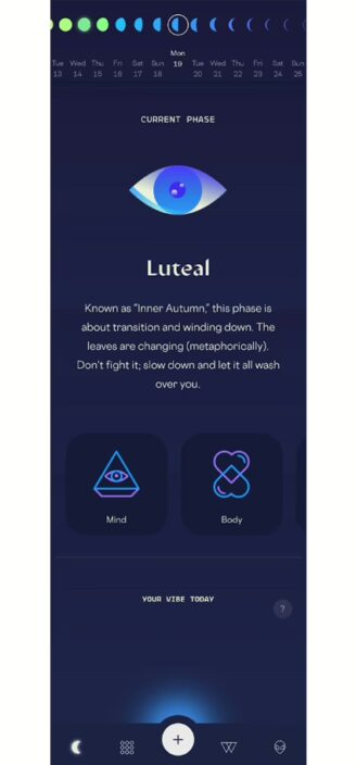 Explanation of current menstrual cycle phase on the Stardust app.