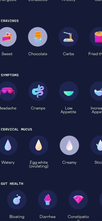 Stardust’s list on loggable symptoms.