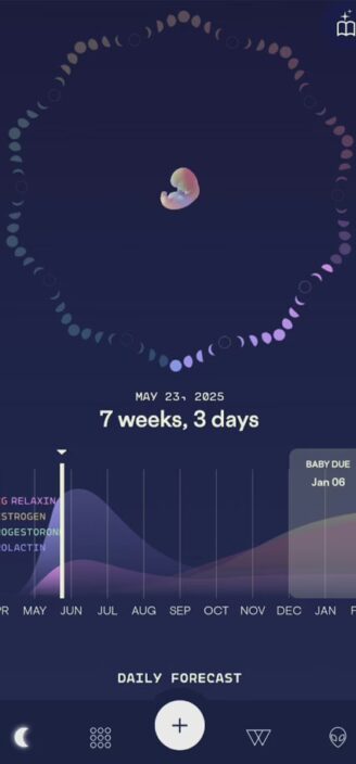 Stardust main tab showing baby’s size and current hormone changes.
