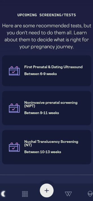 Stardust’s timeline of expected prenatal doctor’s visits.