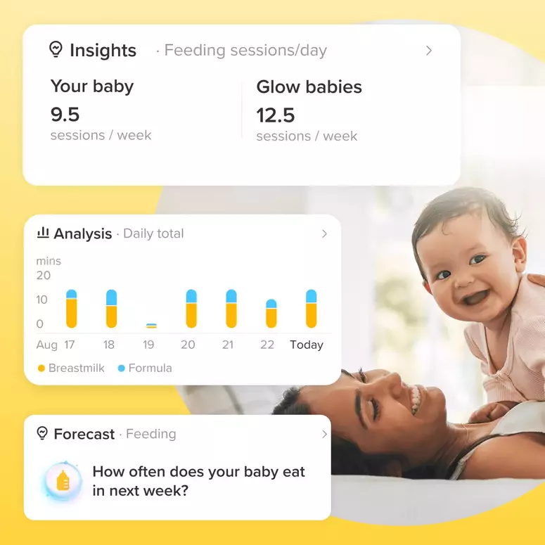Screenshot of the Glow app on iOS, showing how much Glow babies compare to your baby for feeding sessions per week.