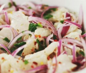 A bowl of ceviche, which pregnant women can't eat.