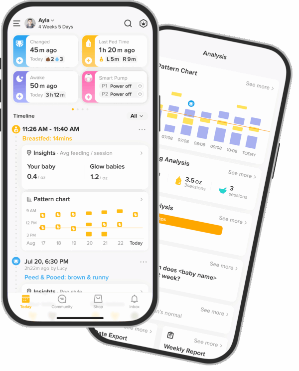 A screenshot of the showcase screen of Glow's Baby Tracker App.