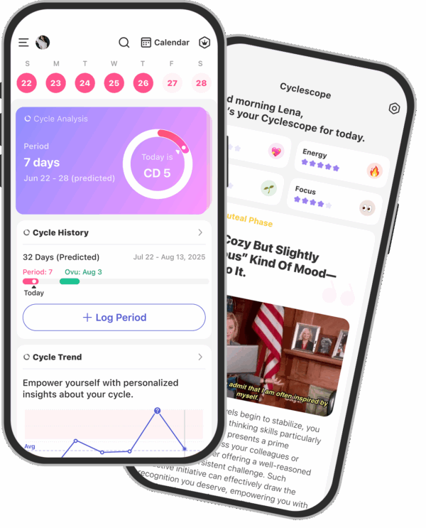 A screenshot of the showcase screen of Glow's Eve Period Tracker App.