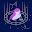 Illustration of a purple and white bird-like creature in a circle.